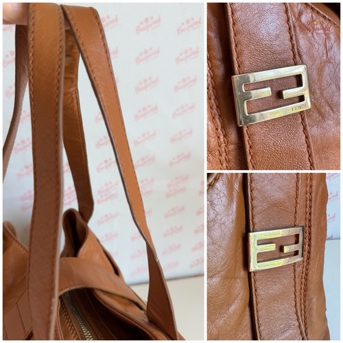 Auténtico bolso de hombro/mano estilo pony de cuero de becerro coñac FENDI 8BR521 - Imagen 8 de 15