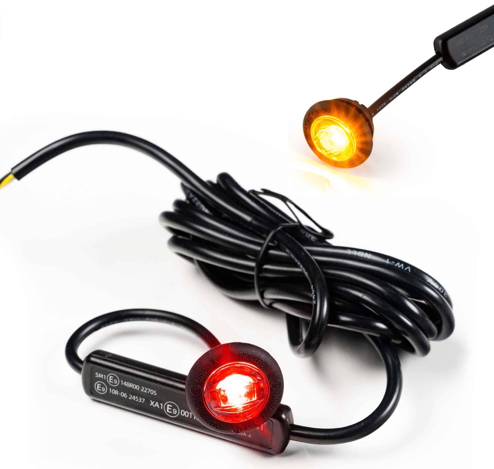 Flush Fit Mount Red Round Dual LED Button Marker light DRL + Amber Strobe