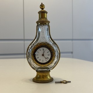 Unusual Antique French Gilt & Cut Crystal Clock & Perfume Bottle