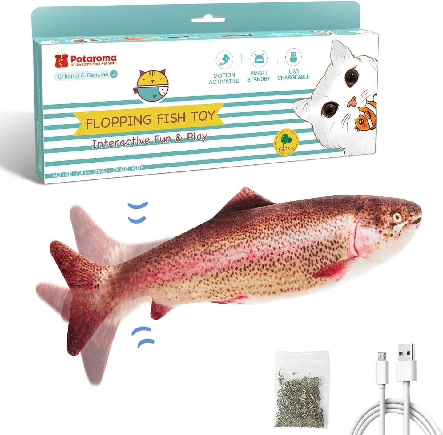 Potaroma Electric Flopping Fish Cat Toy Wiggle Trout Catnip Motion Pet Play NEW
Opens in a new windo