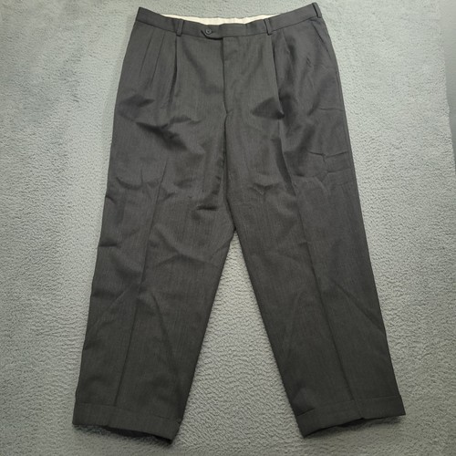 Pronto Uomo Mens 40 (39x30) Gray 100% Wool Dress Pants Pleated Cuffed - Picture 2 of 7