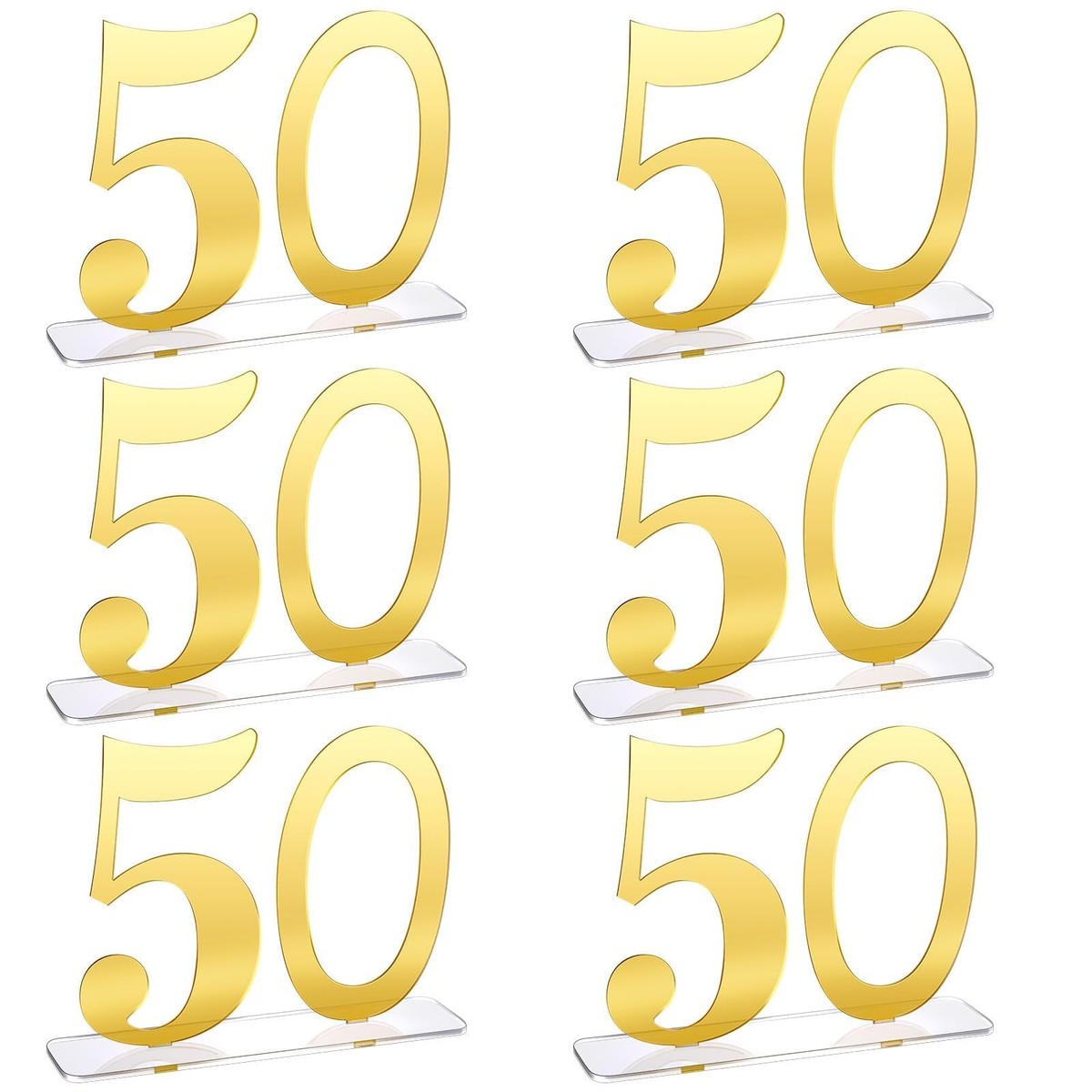 6 Decorazioni Tavolo 50° Compleanno, Numeri Oro A Specchio In Acrilico, Centrotavola 16 Cm - 4