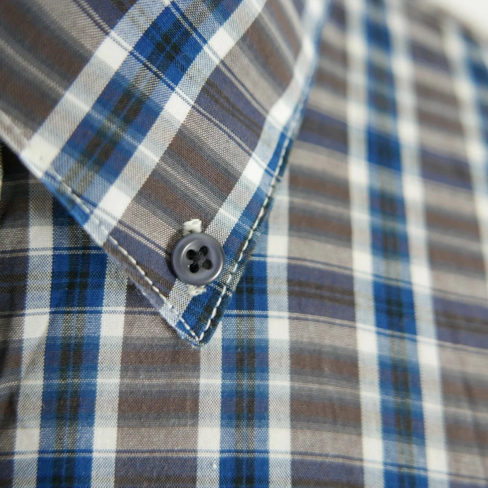 Buffalo David Bitton Mens Tailored Fit Button Up Brown Blue Plaid Shirt Large - Image 3 of 4