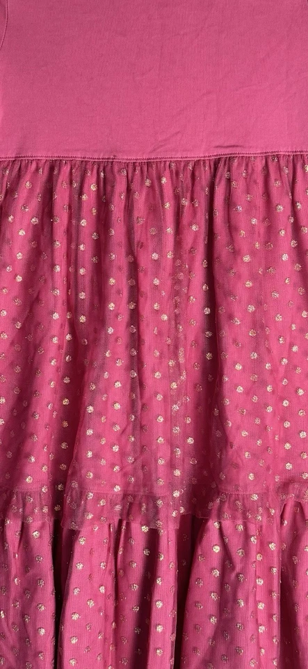 Hanna Andersson Pink Gold Dot Tulle Tiered Party Dress Sz 140 (10) Long Sleeve - Image 2 of 4