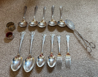 Vintage Silver Plated Cutlery Kings Pattern Spoons Forks Utensil & Rings