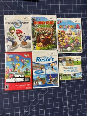Lot of 6 Popular Nintendo Wii Games   Mario, Wii Sports, Donkey Kong
