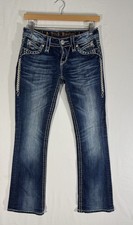 Women's Rock Revival Elaina Boot Cut Dark Wash Denim Jeans Thick Stitch Bling 26