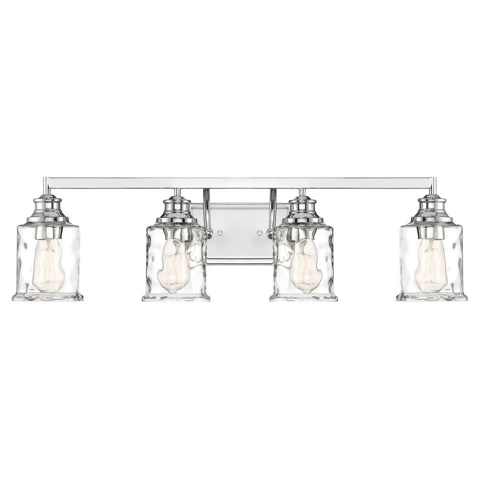 Barra de baño Drake 4 luces de níquel pulido con vidrio de agua níquel pulido Foto 2 de 2