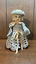 Vintage Made in Japan Hard Plastic Doll w/ Crocheted Dress Bonnet 7