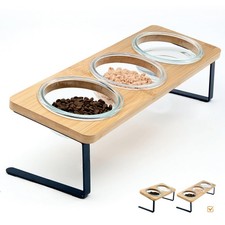 Elevated Cat Bowls, 15  Tilted Cat Food Bowl, Includes 3 Glass Bowls, Bamboo ...