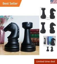 Elegant Decorative Chess Bookends - Heavy-Duty Resin, Set of 2, Black Finish