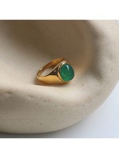 Green Agate Gold Plated Stainless Steel Minimalist Ring Size 5 6 7 8 9 10
