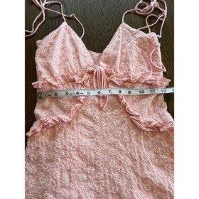Olivaceous Romper Pink Cotton Eyelet Floral Ruffle  Coquette Soft Girl Feminine