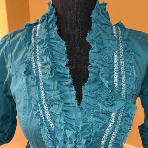 Love Stitch Green Size S Short Sleeve Cotton Button Fromt Ruffled V Neck Dress - Picture 6 of 6