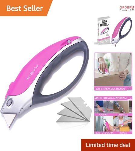 Retractable Box Cutter Zinc-Alloy 6.75" Ergonomic Heavy Duty Cardboard Knife