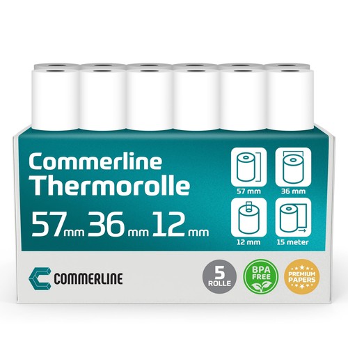 Lot de 5 rouleaux de papier thermique 57 x 36 x 12 cm 15 m - Afbeelding 1 van 8