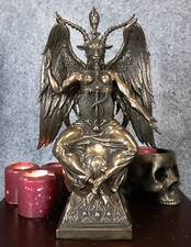 MystiKraft 15" Height Large Baphomet On Globe Statue Sabbatic Goat Figurine