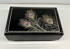 Peacock Black Lacquer Jewelry Music Box Summit 1986 Japan Gold 8x5” Red Velvet — photo 3