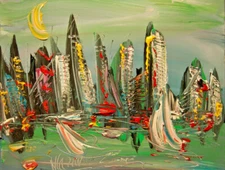   3D GREEN CITY ABSTRACT  Stretched CANVAS PAINTING   CONTEMPORARY 