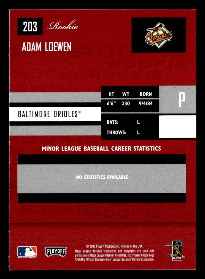 2003 PLAYOFF PRESTIGE #203 ADAM LOEWEN RC - Image 2 of 2