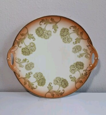 Antique Jaeger & Co J&C Bavaria Porcelain Floral Handled Plate 10''