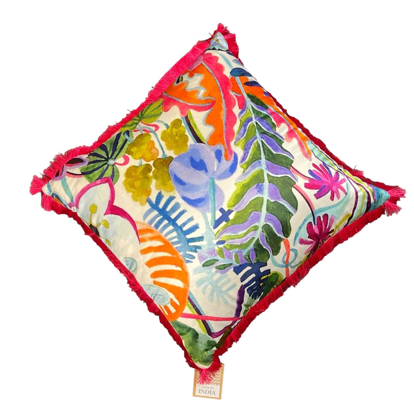 Throw Pillow Abstract Bright Multi Colar Floral Pink Fringe Trim Bohemian 18x18-image