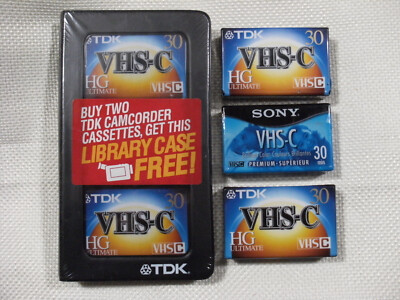 Lot of 5 - (4)TDK VHS-C HG Ultimate & (1)Sony Camcorder Tapes + Library ...