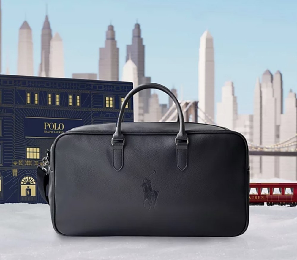 RALPH LAUREN POLO Dark Navy Duffle Faux Leather Weekend Shoulder Bag FREE SHIP