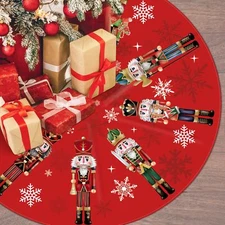 Christmas Tree Skirt 48 Inch Red Xmas Winter Tree Skirt Nutcracker Christmas ...
