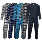 Mens Pyjamas Flannel Brushed Cotton Check Stripe Pyjama Set PJS Men Nightwear