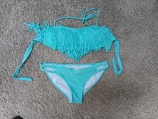 Fringe Bikini Two-piece Swimsuit Boho Aqua Green Size L See Description