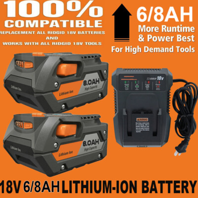 2-Pack Replacement 18V 6Ah Lithium-Ion Battery & Charger Kit – Compatible With Ridgid AC840089, R840086, R840087 & R840083 Series