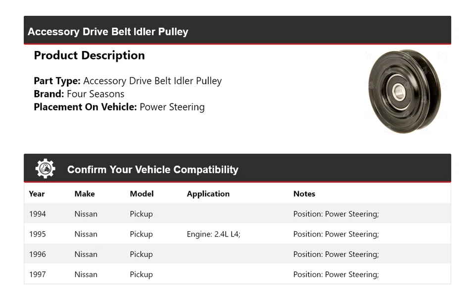 For 1994-1997 Nissan Pickup Accessory Drive Belt Idler Pulley 4 Seasons 1995 - Image 2 of 4