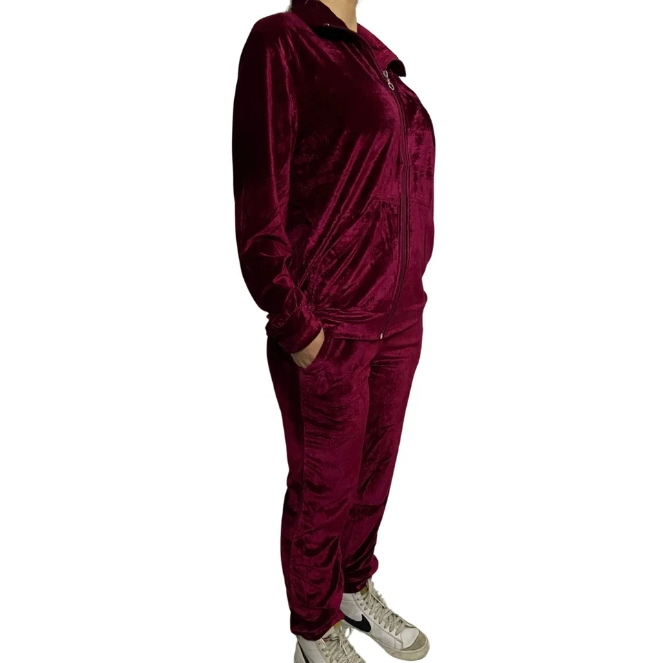 Tuta completa da donna ciniglia velluto sportiva ragazza tracksuit con zip M L - Immagine 2 di 4