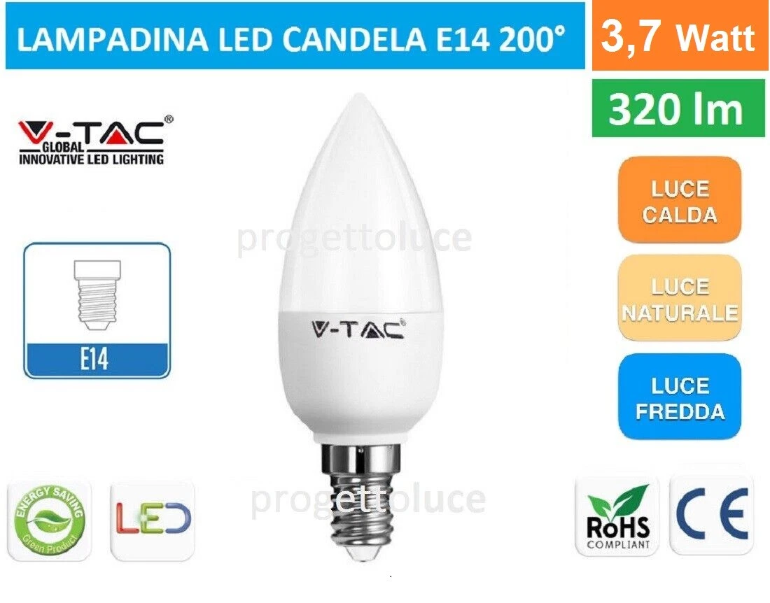 Lampadina LED E14 candela 7W bianco naturale 520 lumen