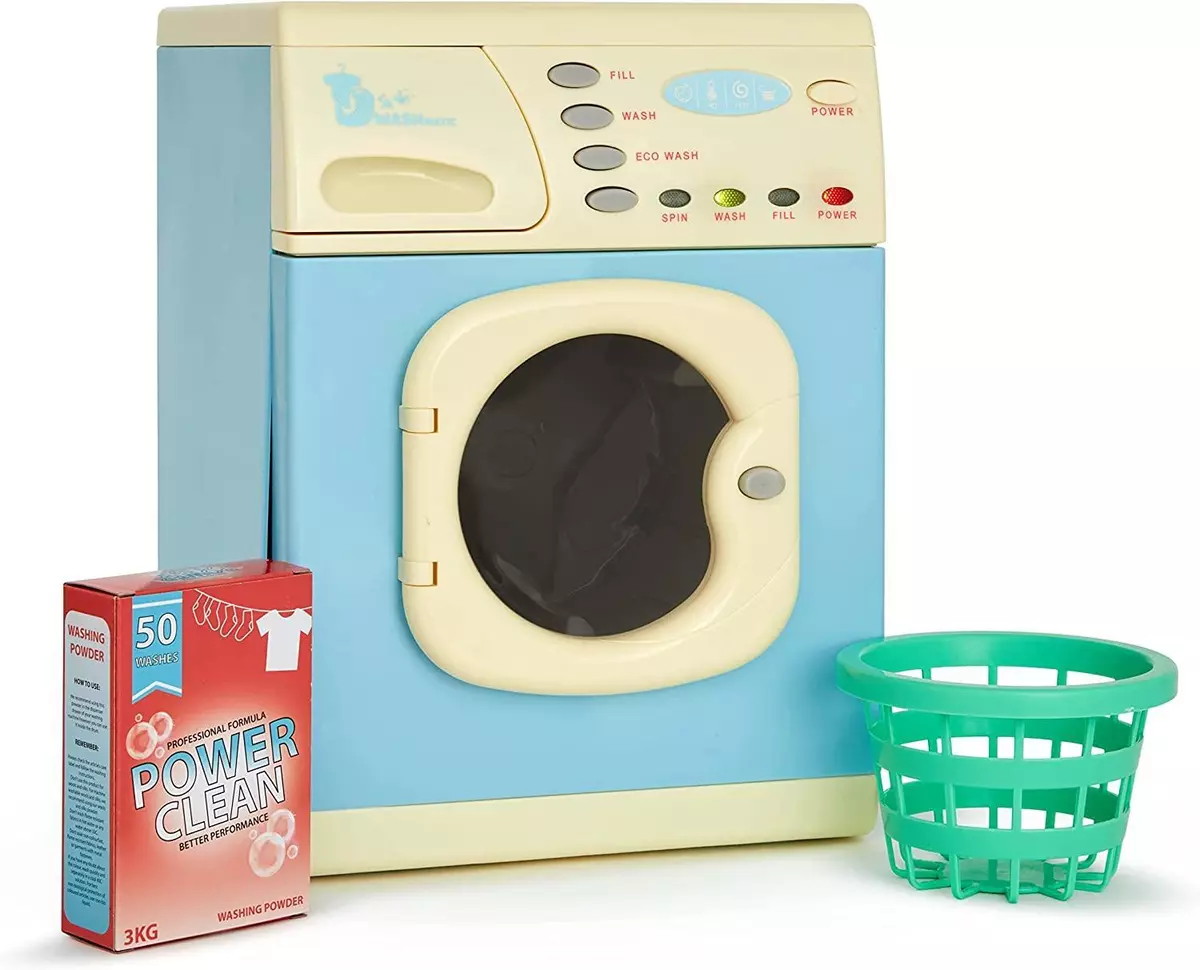 NEW Casdon Electronic Washer BLUE Realistic Toy Washing Machine with lights