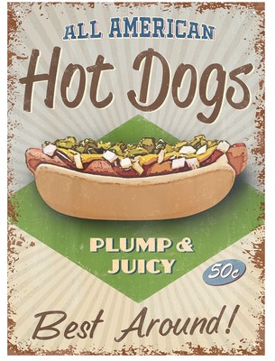 Vintage Style American Hot Dog Verkauf Gastro Imbiss USA Metall Deko Schild