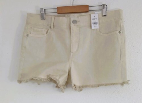 Loft Women's Cream Stretch Fringe Cut Off Jean Shorts 8/29 Waist 34 NWT