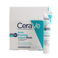 Cerave Acne Foaming Cream Wash 10 Benzoyl Peroxide Box of 15 Tubes 0.34 fl oz