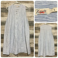 Faherty 100% Linen Dress Sleeveless Women’s Size L Blue White Striped