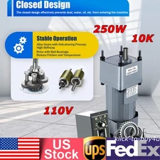 AC Gear Reduction Motor Electric+Variable Speed Control Reversible 110V 250W