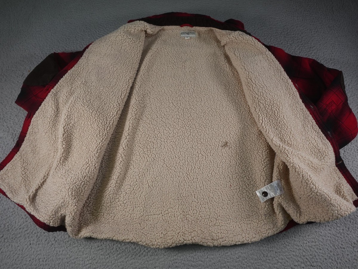 Field & Stream Jacket Mens XL Red Plaid Sherpa Lined Flannel Thick