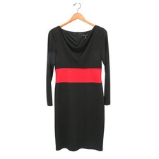 David Meister Black Red Drape Neck Long Sleeve Sheath Dress 6