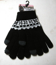 Ladies Knit Jacquard Gloves By Tru Fit, Black, One Size, Brand New