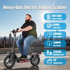 Electric Scooter with Seat for Adults,Commuter Foldable 500W 48V 15Ah Battery US