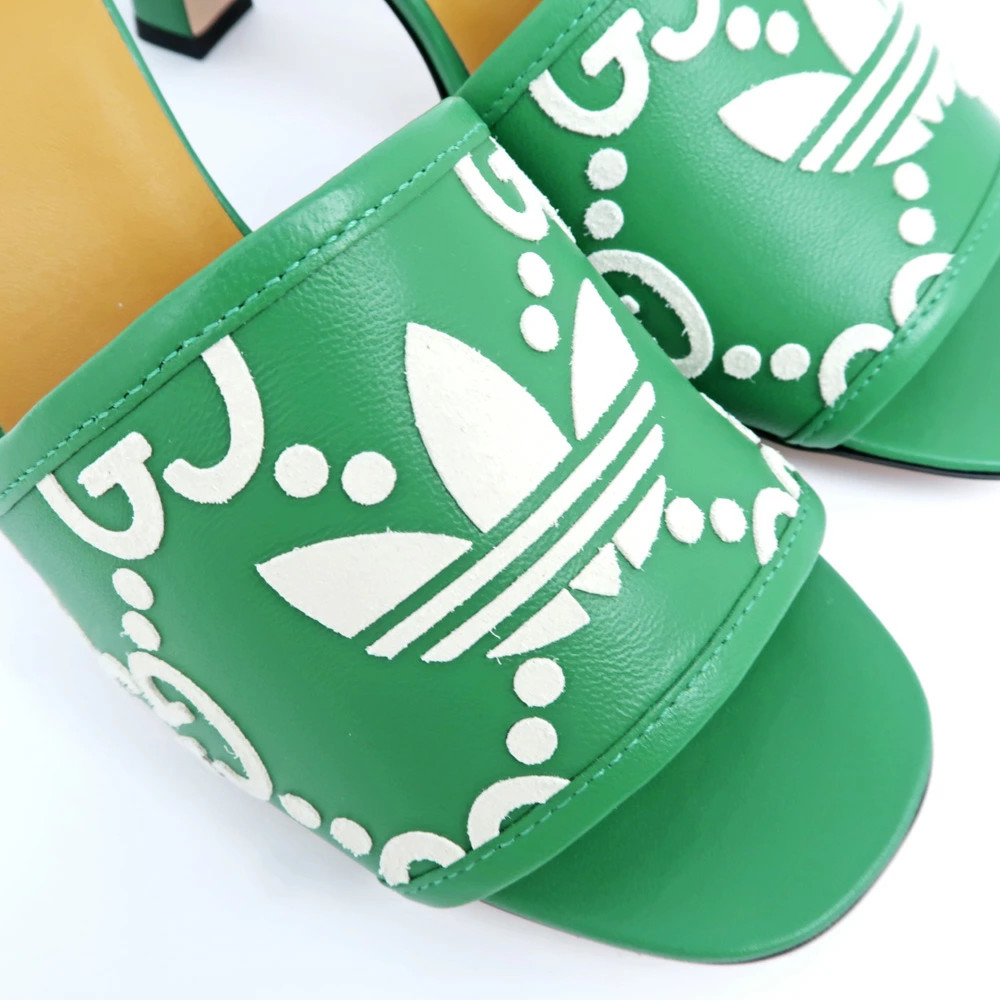 GUCCI Adidas Collaboration Sandals Green White 722445 Size 40 Mule Heel Logo Lad thumbnail 5