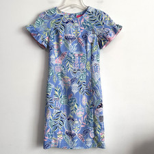 Lilly Pulitzer Kerstin Sheath Dress 00 Blue Ruffle Short Sleeve Preppy Party