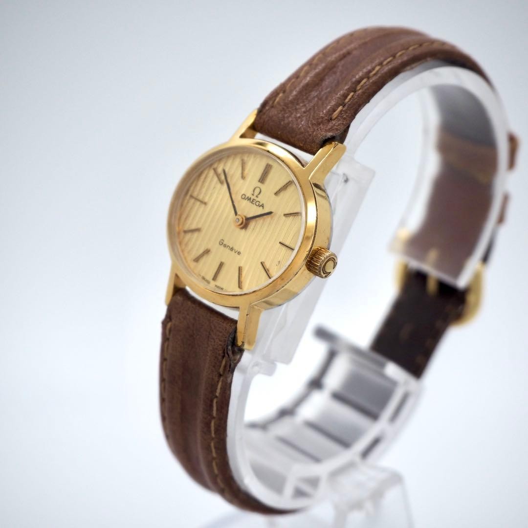 OMEGA Oval Vintage Watch Gold Dial 23mm Manual Wind Stripe Dial New Belt image 4