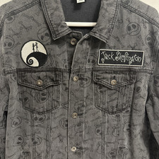 Jack Skellington Graphic Denim Jean Jacket L Disney Nightmare before Skull Print