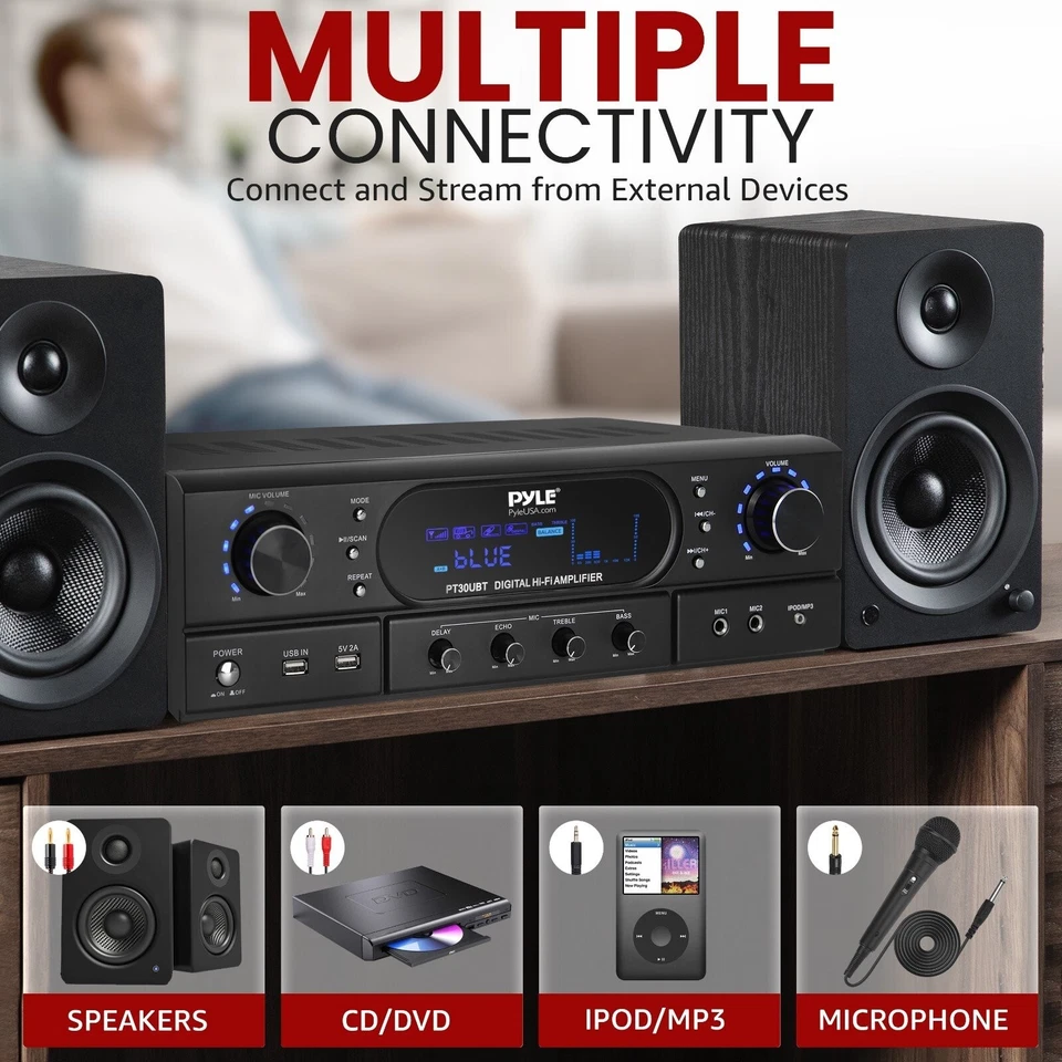 Pyle Home Theater Wireless BT Streaming Receiver Amplifier 2x30Watts - Image 3 of 4